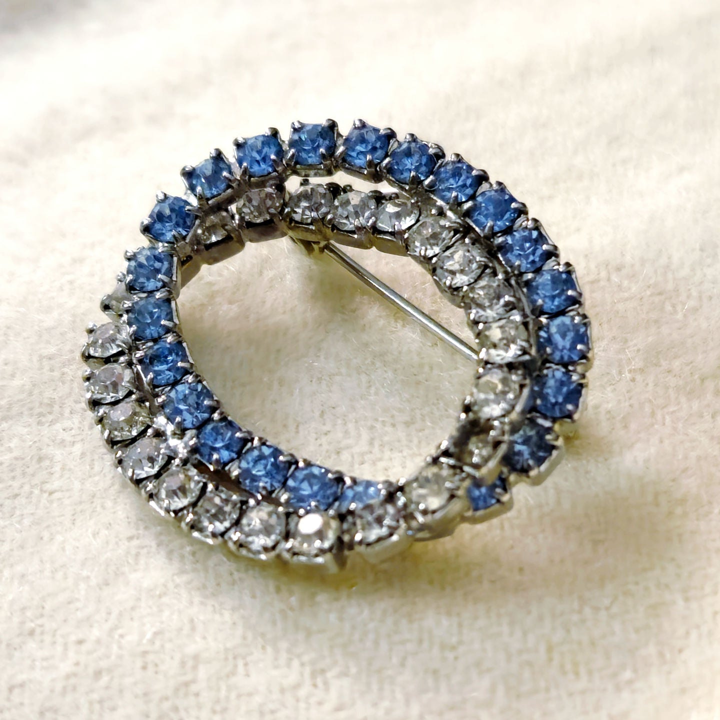 Mid-Century Sapphire Blue and Diamond Brooch