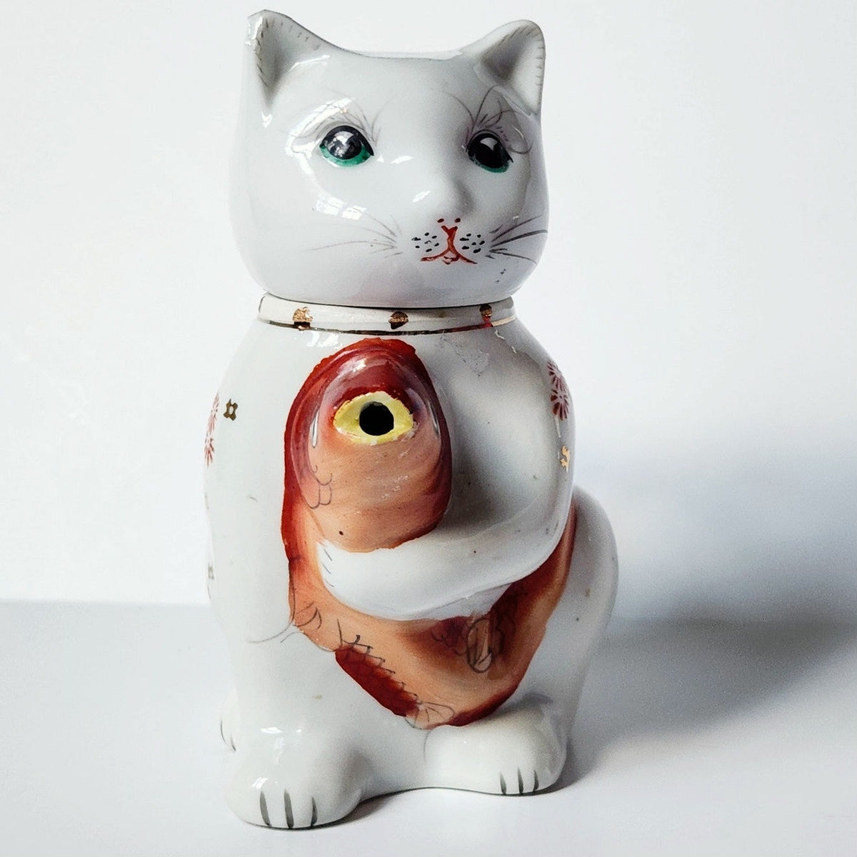 Mid-Century Cat & Koi Porcelain Teapot