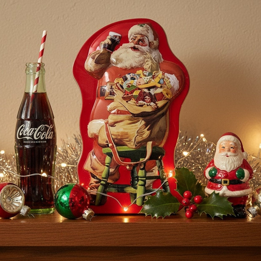 Santa Shaped Tin with Haddon Sundblom Artwork – 1990s Holiday Collectible – “Hospitality” Design