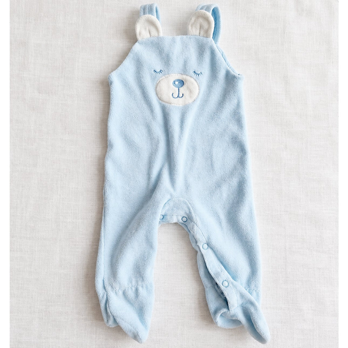 1980s Carter’s Velour Baby Blue Bear Footed Overalls | Unisex 0-3 Months