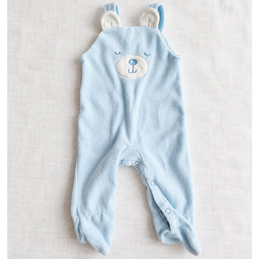 1980s Carter’s Velour Baby Blue Bear Footed Overalls | Unisex 0-3 Months