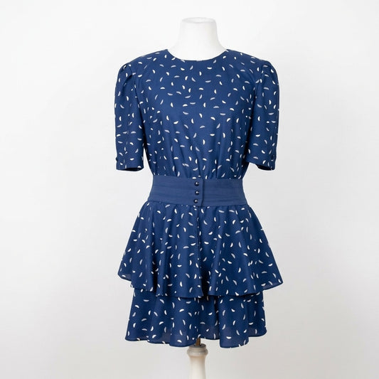 Vintage 1980s Jenny Navy Drop Waist Dress with Detachable Flounce | Women's 8