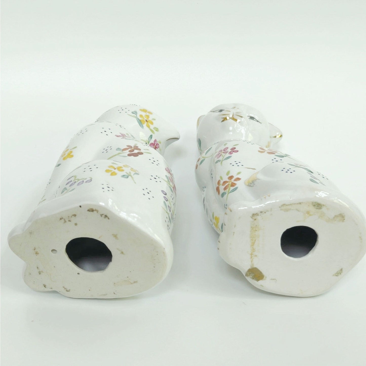 1970s Pair of White Floral Cat Figurines