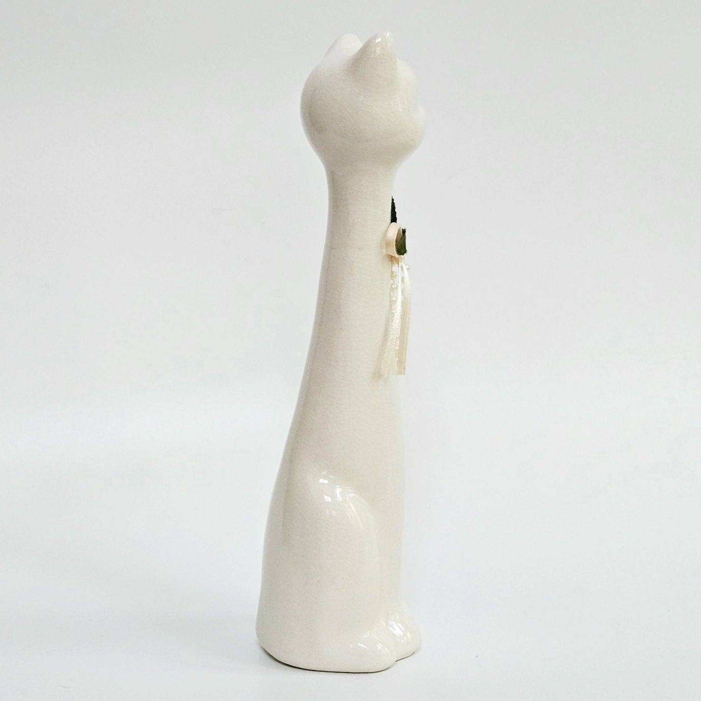 Mid-Century White Ceramic Cat Figurine
