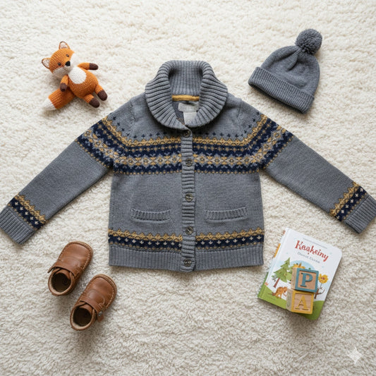 Fair Isle Shawl Collar Cardigan – 2T – 100% Cotton