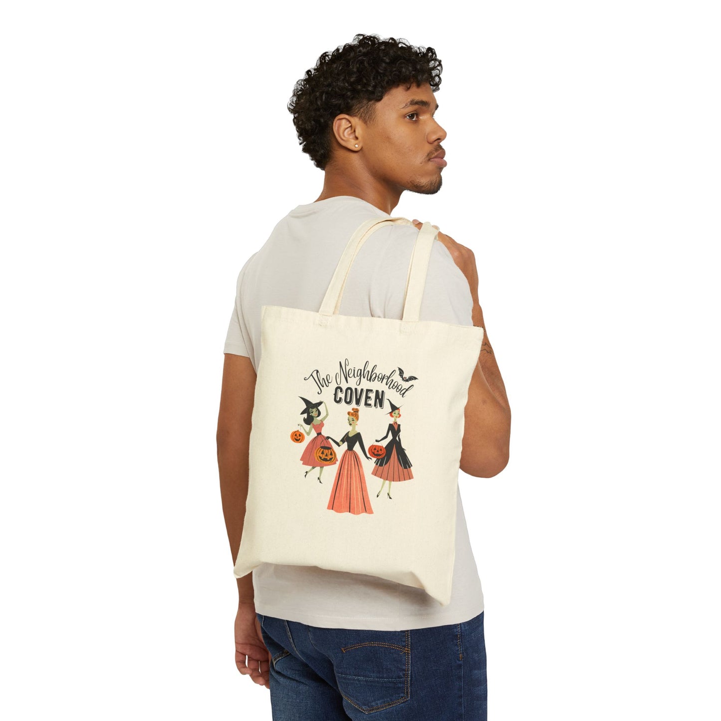 Tote Bag — "The Neighborhood Coven" Vintage Witch Halloween Canvas Tote