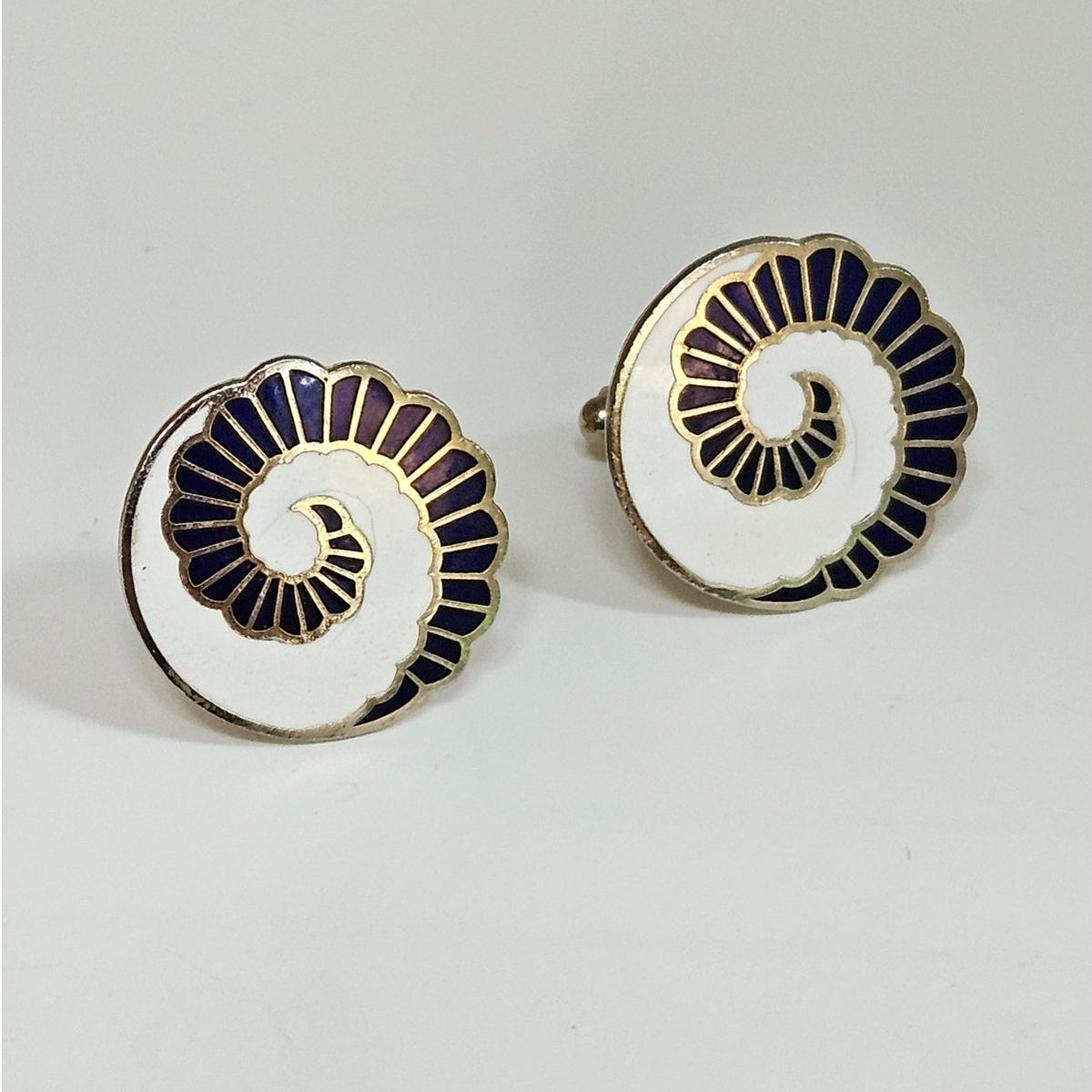 MCM Japanese Blue & White Enamel Spiral Cufflinks