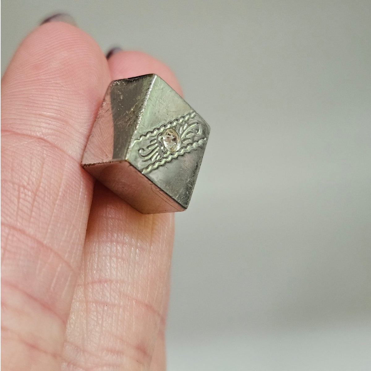 MCM Silver Tone & Rhinestone Cube Cufflinks