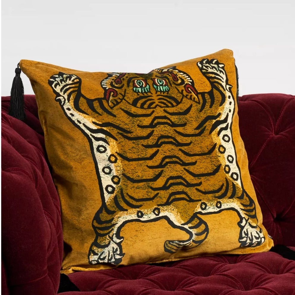 House of Hackney SABER Tibetan Tiger Gold Velvet Pillow