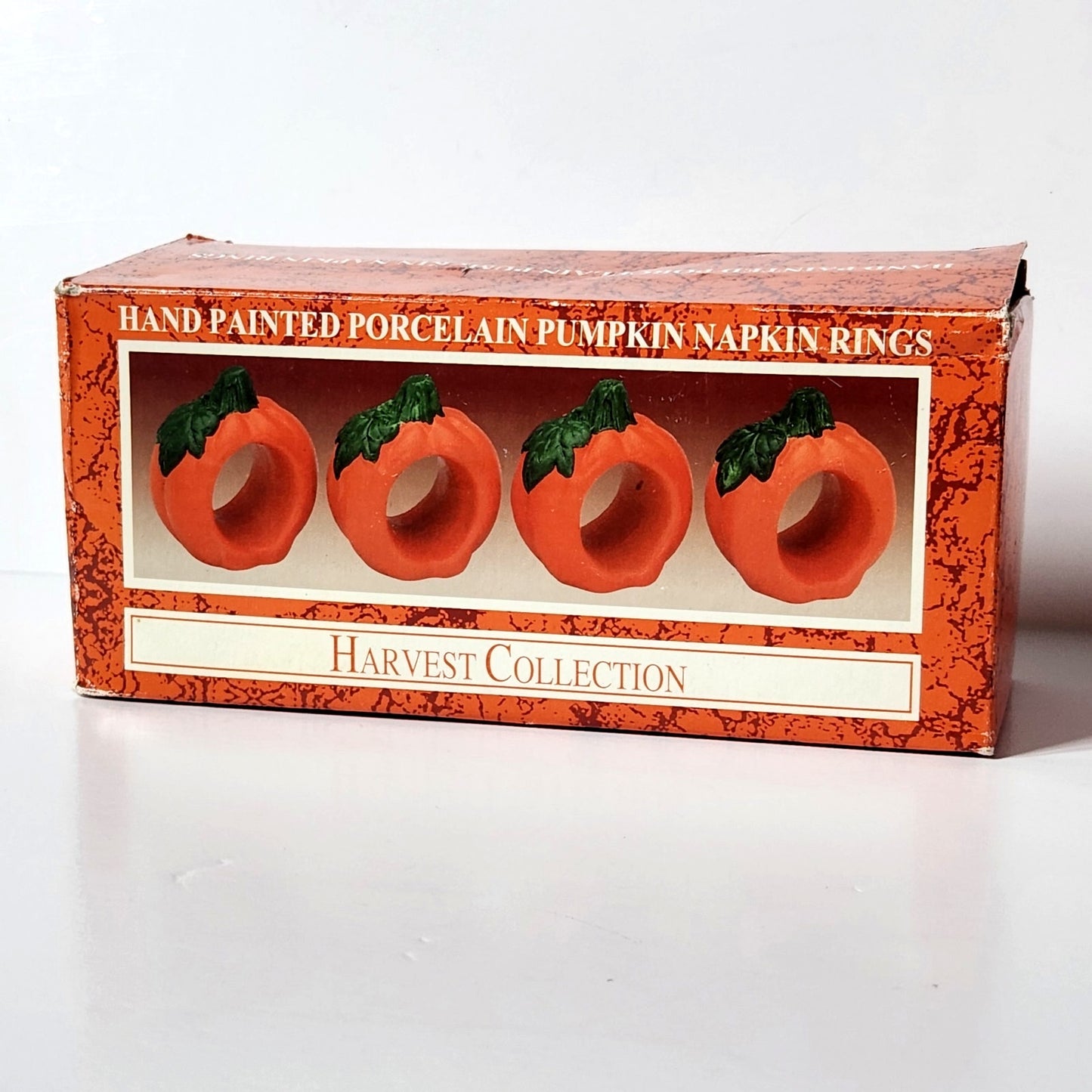 Vintage Hand Painted Porcelain Pumpkin Napkin Rings Set of 4 World Bazaars