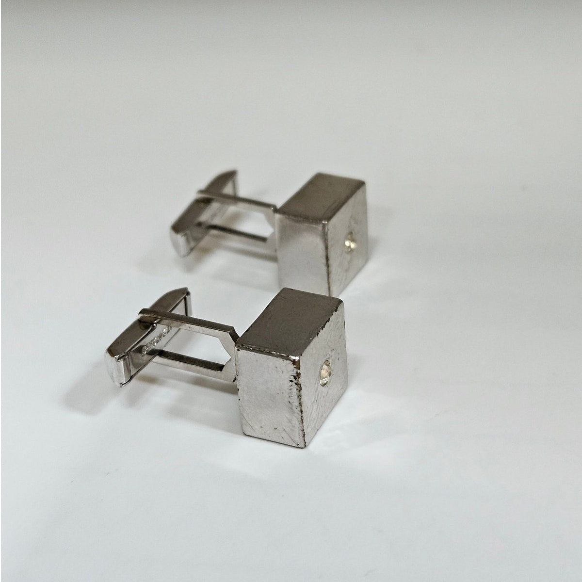 MCM Silver Tone & Rhinestone Cube Cufflinks