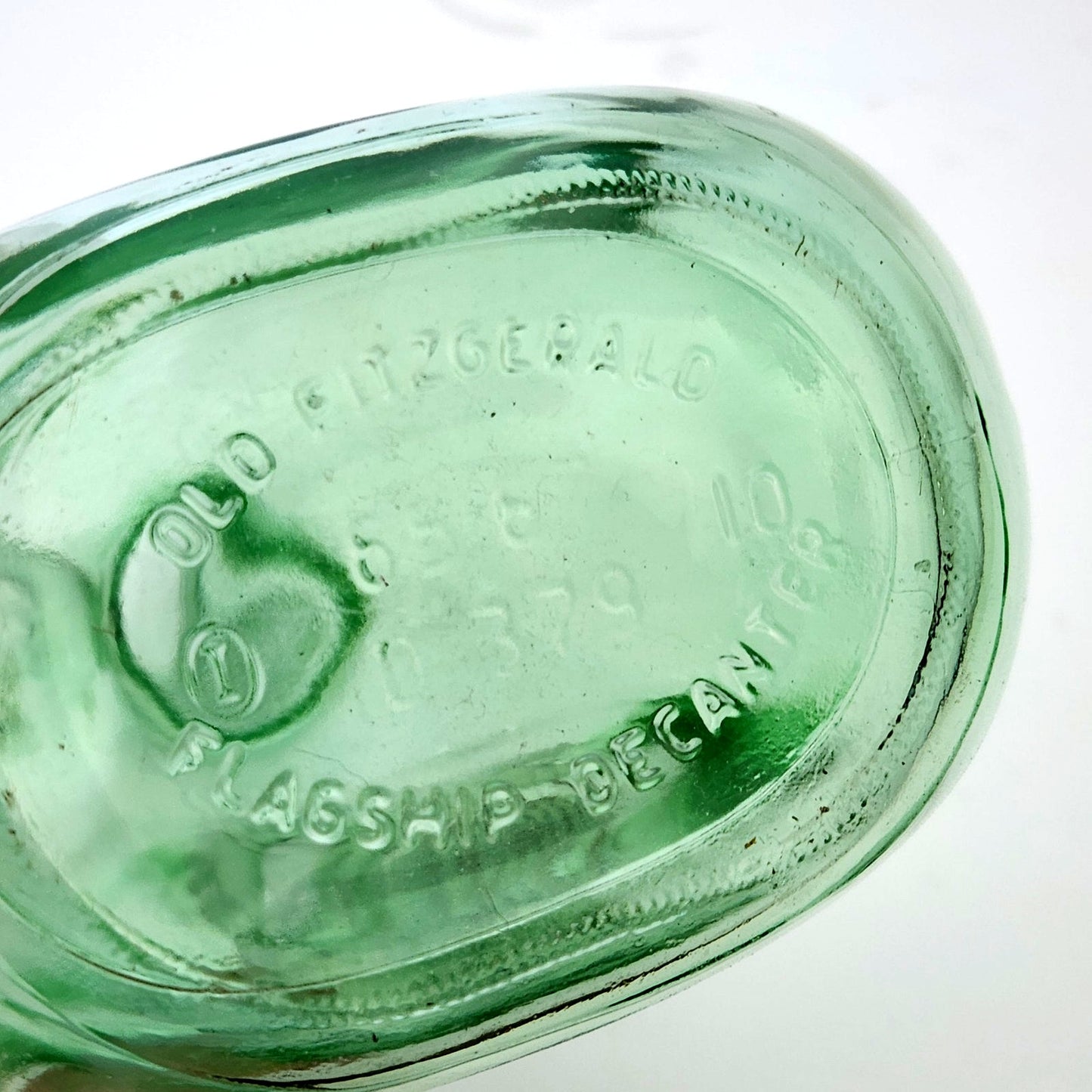 MCM Vintage Old Fitzgerald Green Glass Flagship Decanter Bottle – 1960s Barware