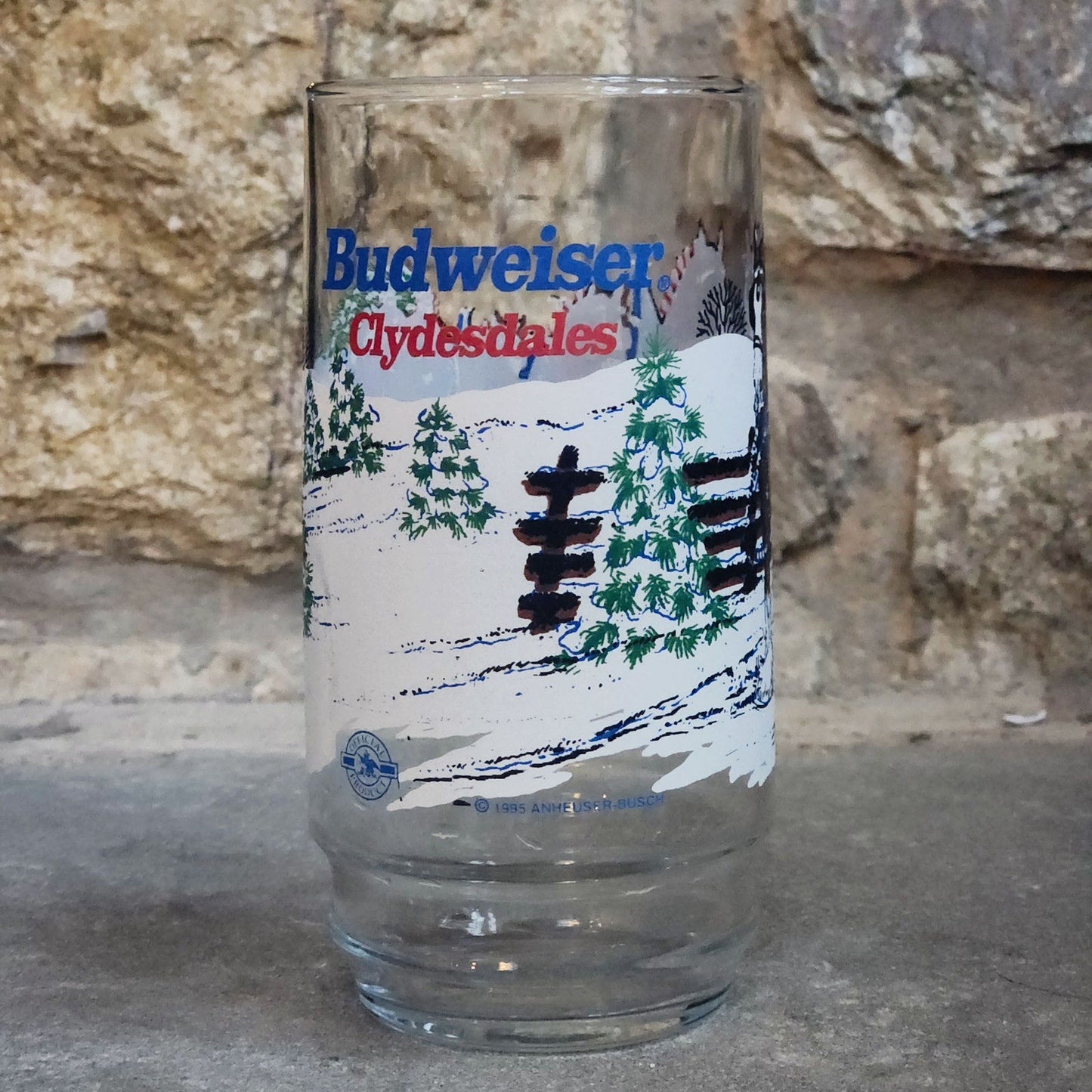 Vintage Budweiser Clydesdales Glasses | 6 Anheuser-Busch Winter Scene Christmas
