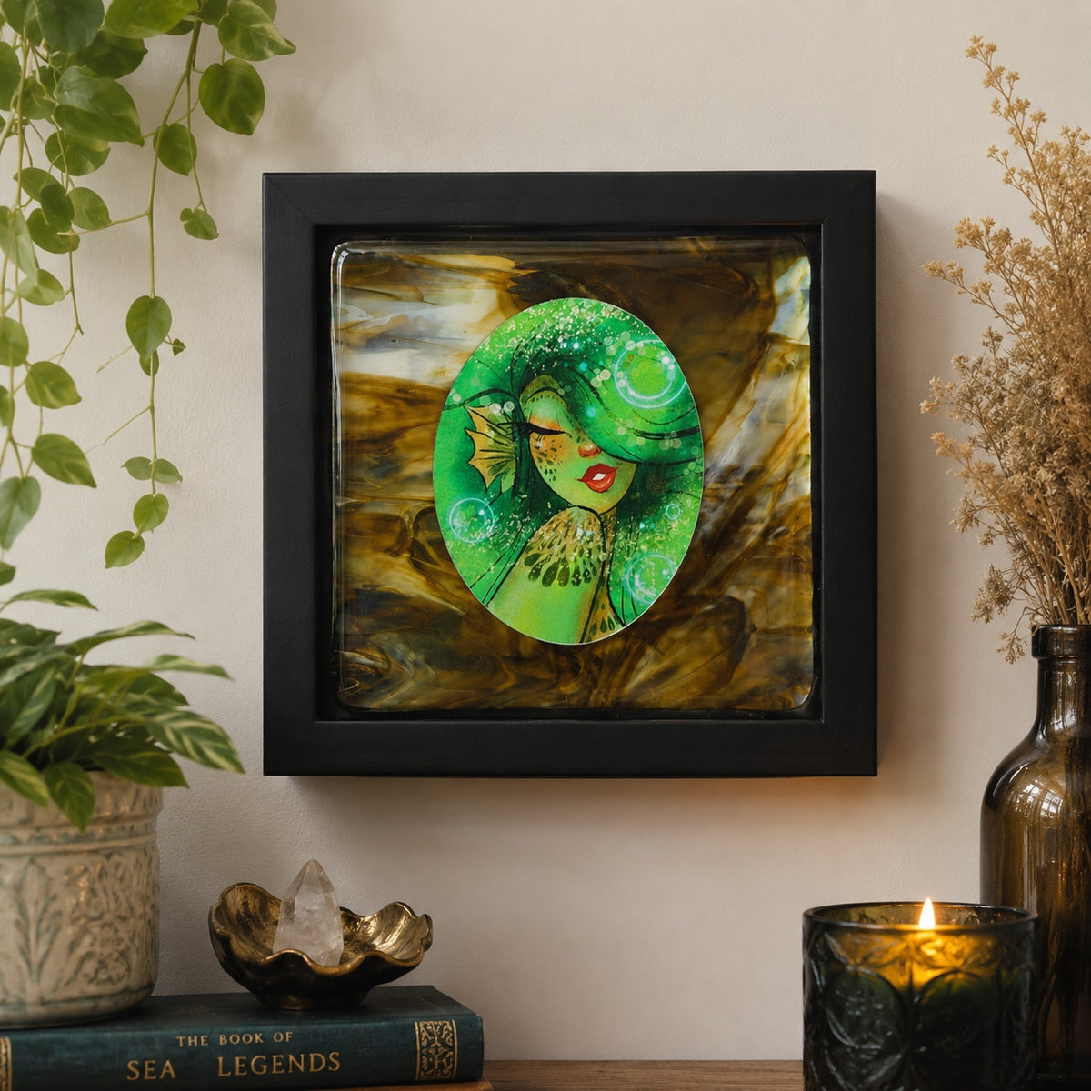 Original Framed Mermaid Mixed Media Art