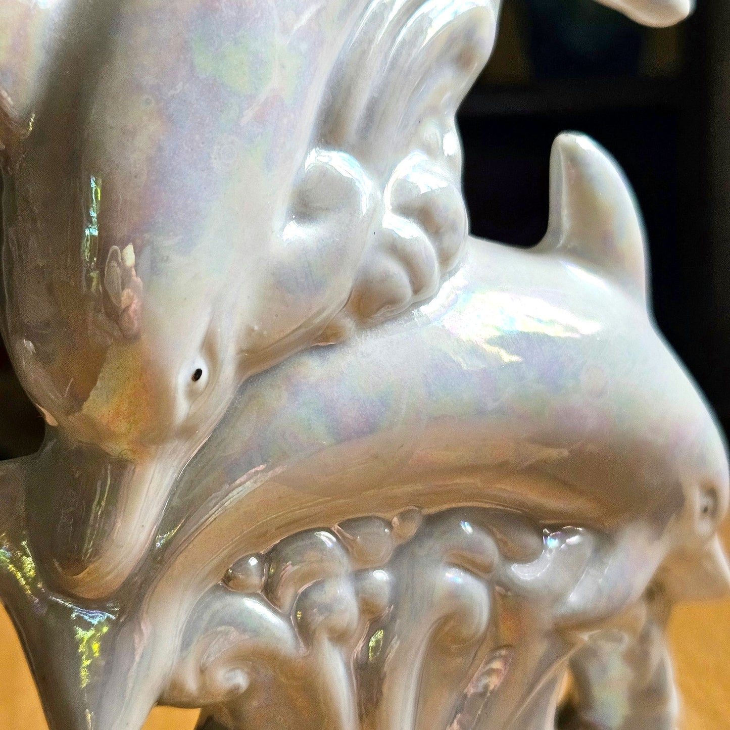 Pair of Vintage 1980s Iridescent Dolphin Figurines