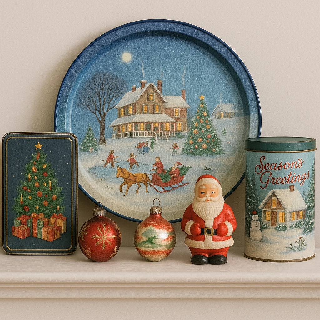 Vintage 1980s Potpourri Press Christmas Tray – Winter Scene with House, Sleigh & Tree, Signed WIM Schimmer, Holiday Home Collectible