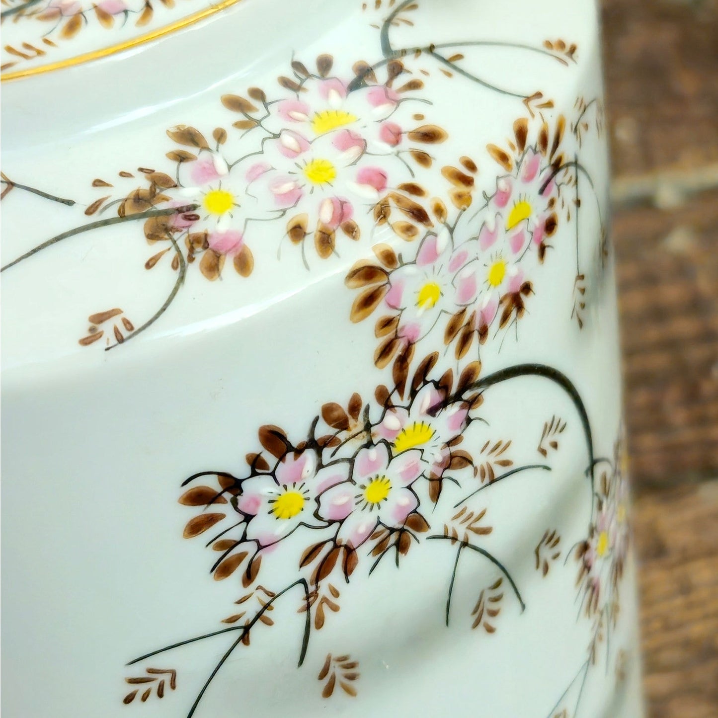 Mid-Century Japanese Cherry Blossom Porcelain Teapot with Rattan Handle | Vintage 1950s