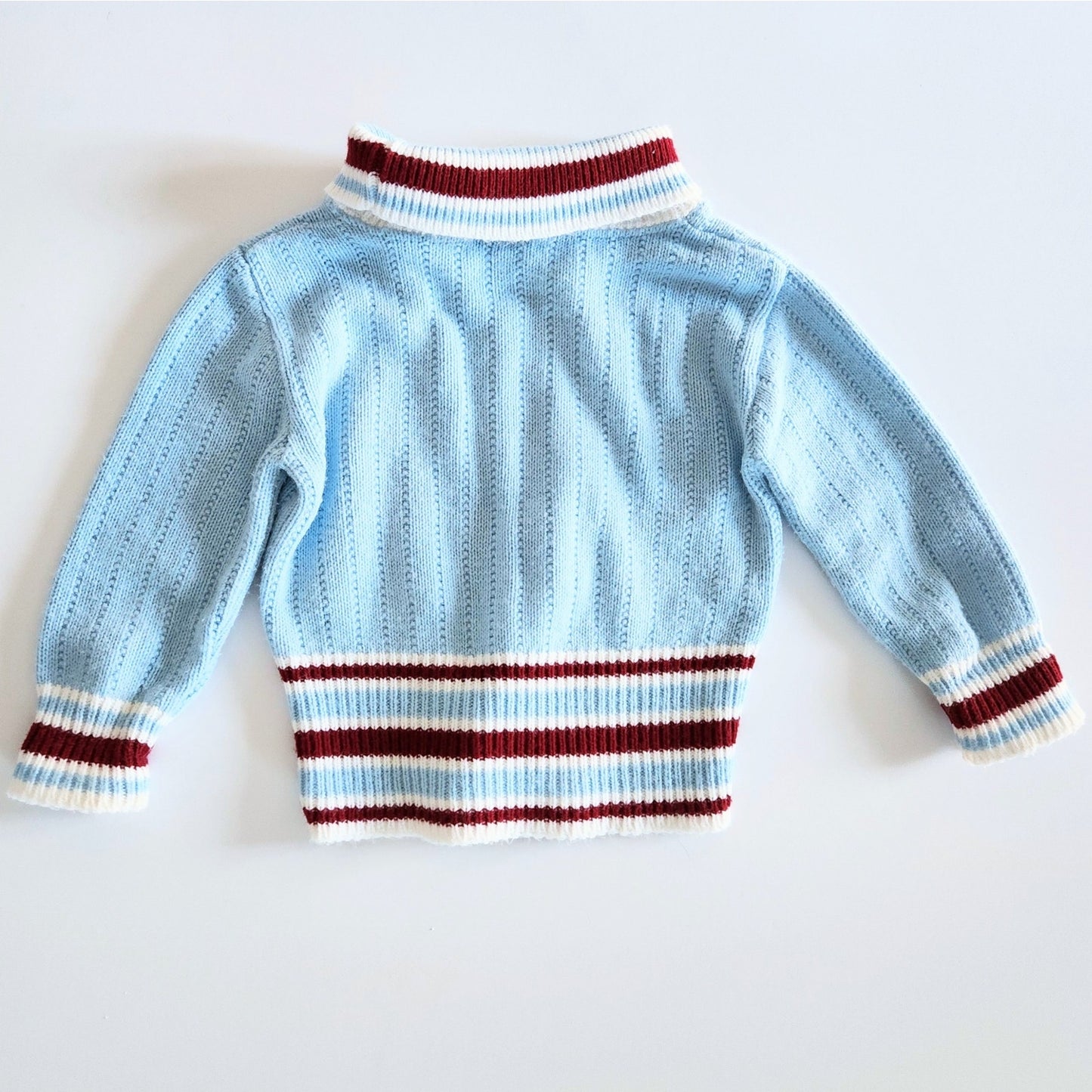 Vintage Doe-Spun Penny Farthing Blue Burgundy Toddler Sweater | 1970s Boys 2T
