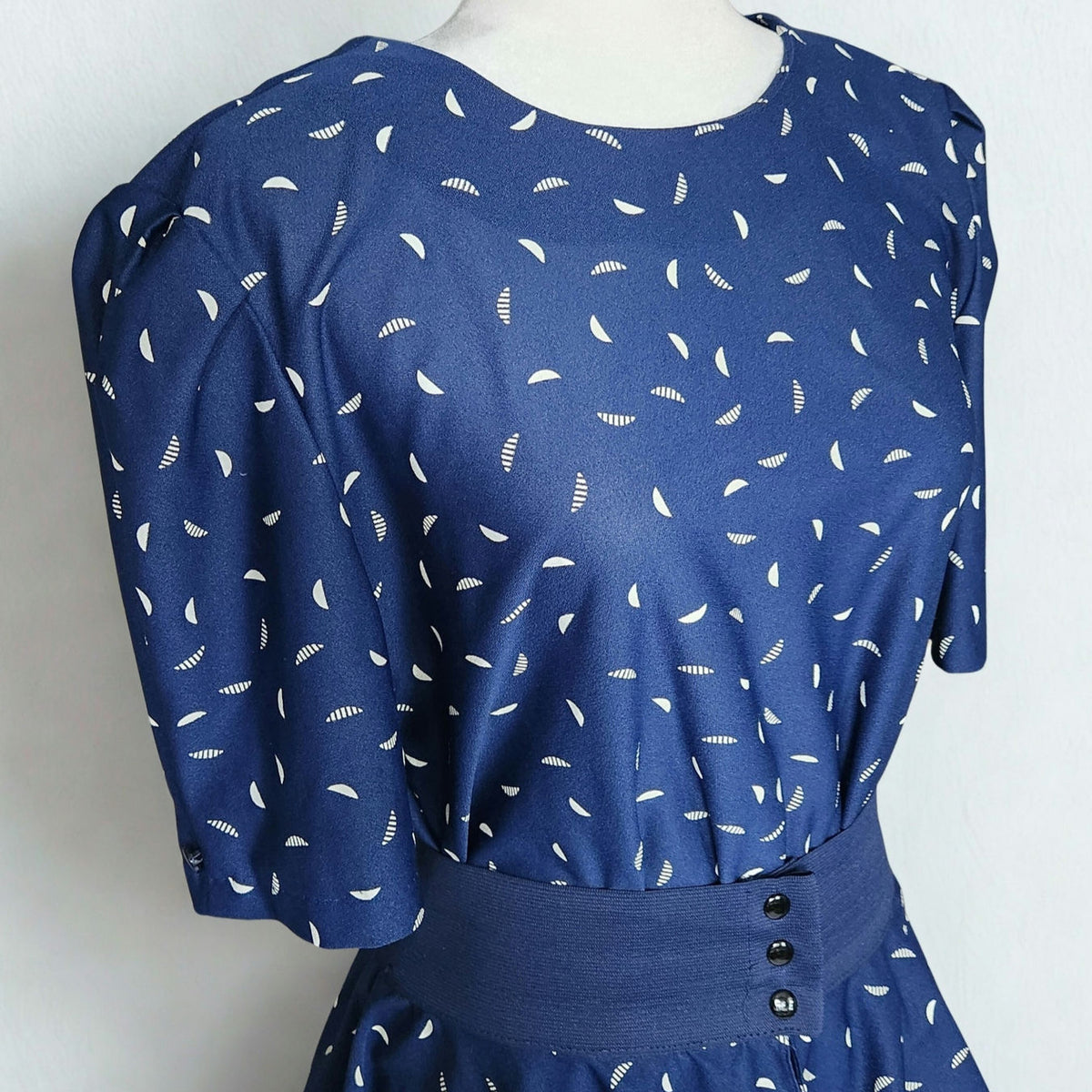 Vintage 1980s Jenny Navy Drop Waist Dress with Detachable Flounce | Women's 8