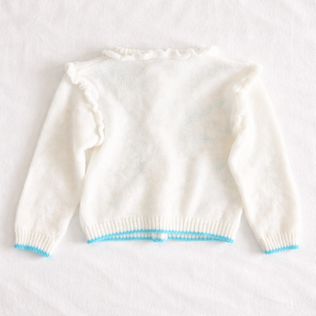 Vintage White Rosette Cardigan Sweater | Mid Century Starlight Trading Girls 2T