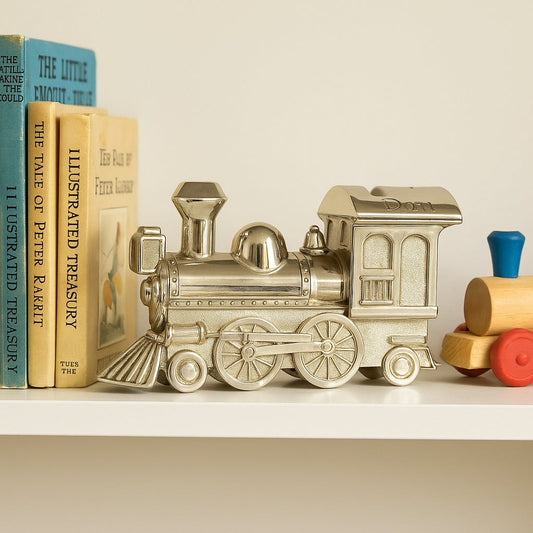 1990s Things Remembered Silverplate Train Coin Bank