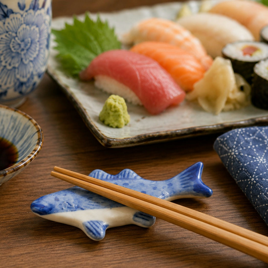 1970s Blue & White Fish Chopstick Rests (Set of 4)