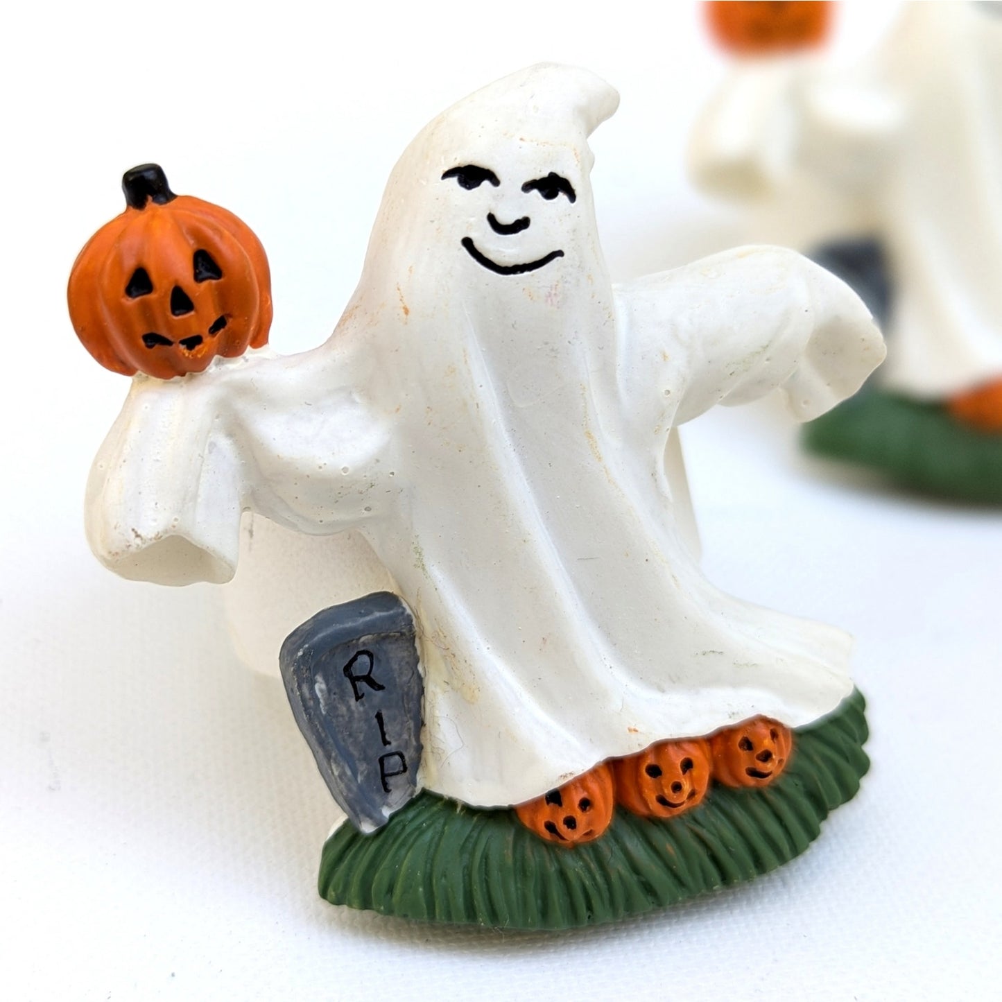 Set of 3 1990s Halloween Ghost Jack-o’-Lantern Pumpkin Stoneware Napkin Rings