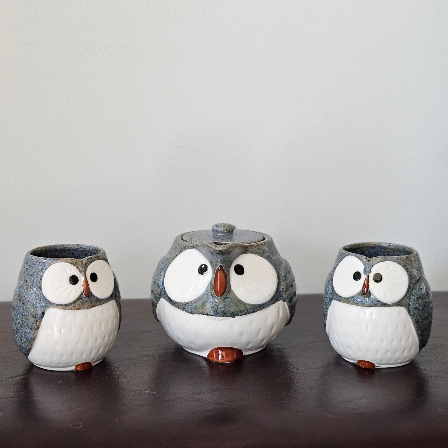 Vintage Owl Steeping Teapot Set with 2 Cups | 1970s Otagiri Japanese Stoneware