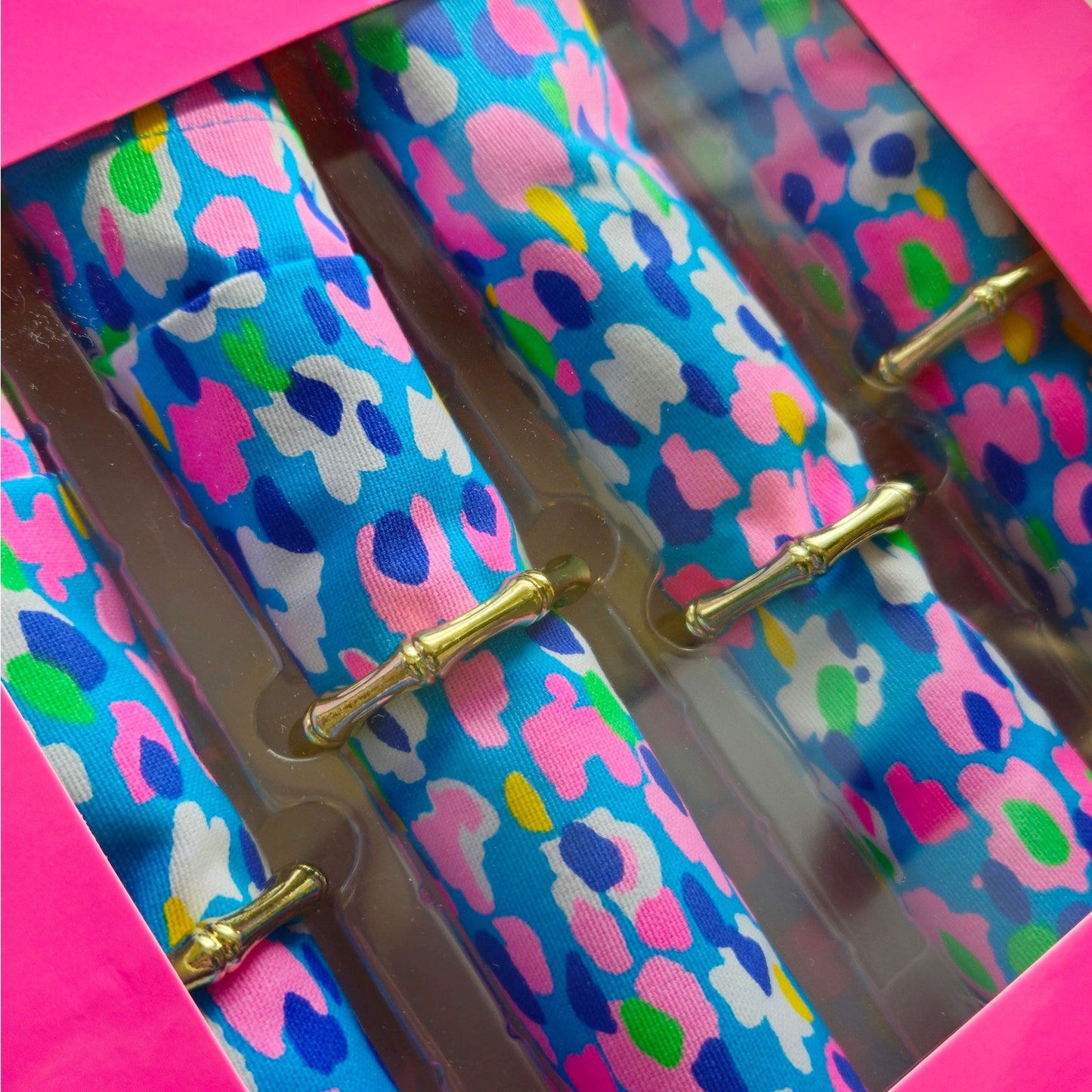 Lilly Pulitzer Hottie Dottie Blue & Pink Napkins & Bamboo Rings