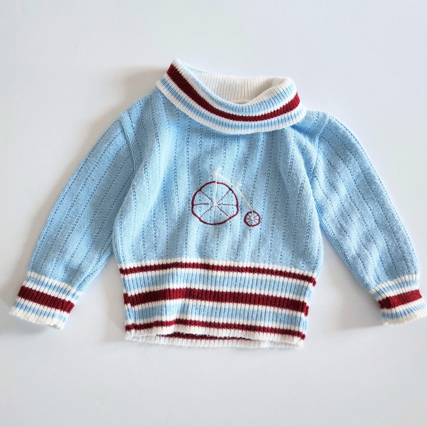 Vintage Doe-Spun Penny Farthing Blue Burgundy Toddler Sweater | 1970s Boys 2T