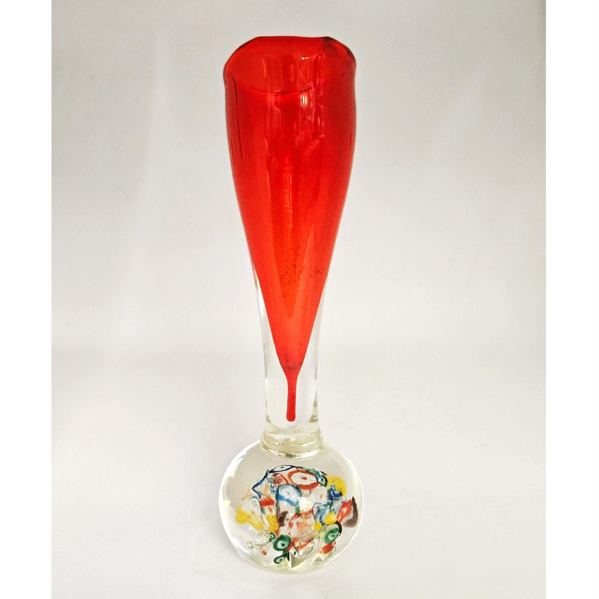 Vintage MCM Lenwile Ardalt Japan Art Glass Vase | Red Millefiori Paperweight