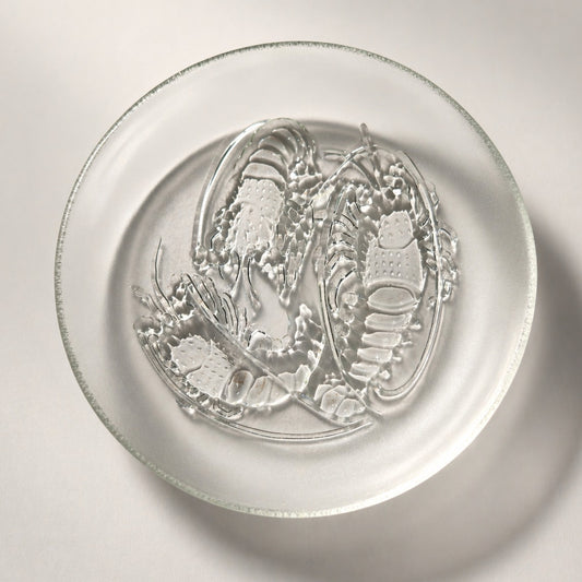 Vintage Pasari 9" Pressed Glass Plate | 1970s Shrimp Lobster Crawfish | Mulitple