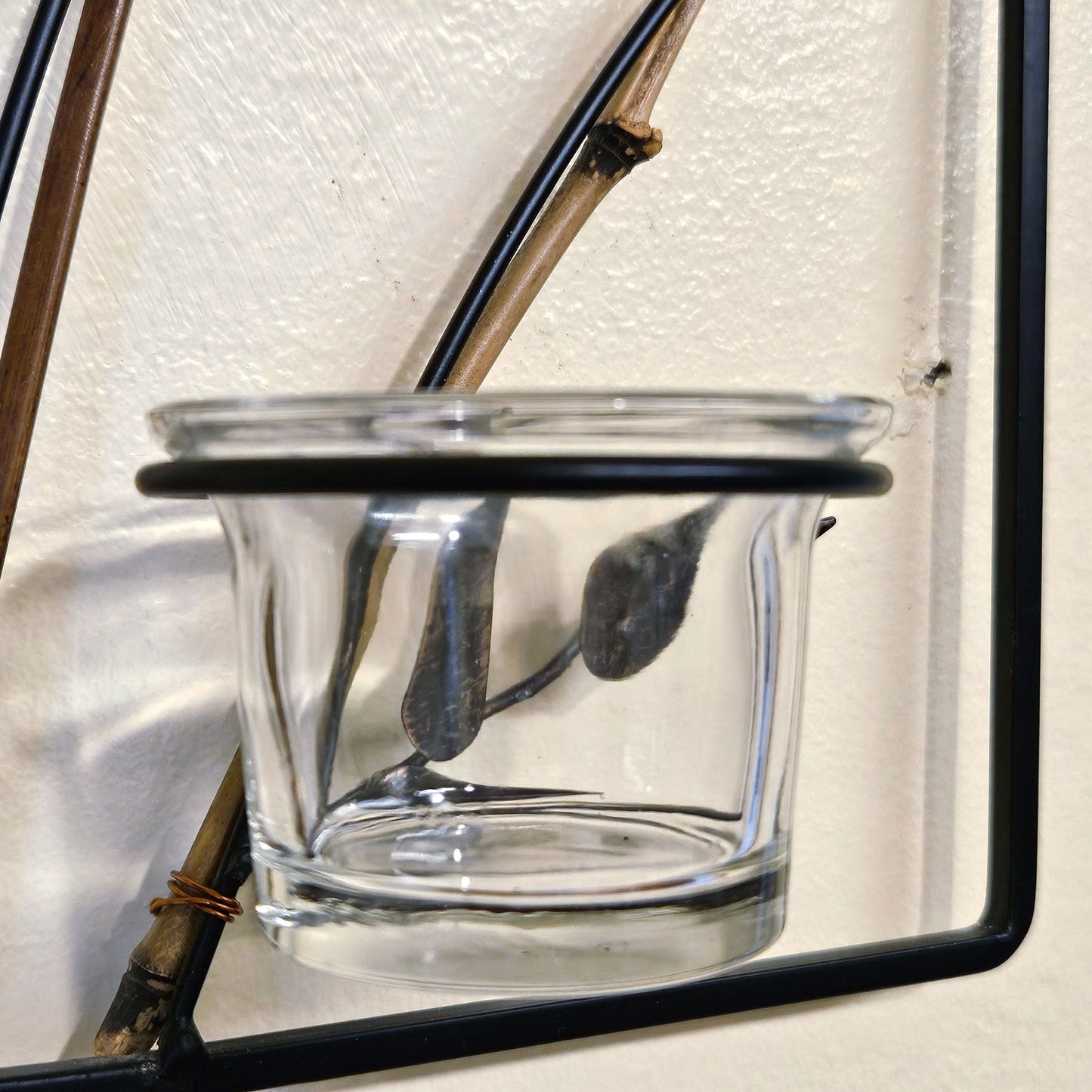 Vintage Bamboo & Metal Wall Candle Holder – 1970s Triple Glass Votive Sconce