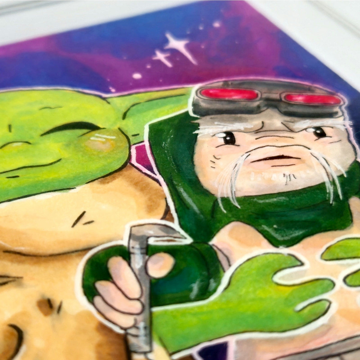 Original Framed Star Wars Grogu & Babu Frik Fan Art
