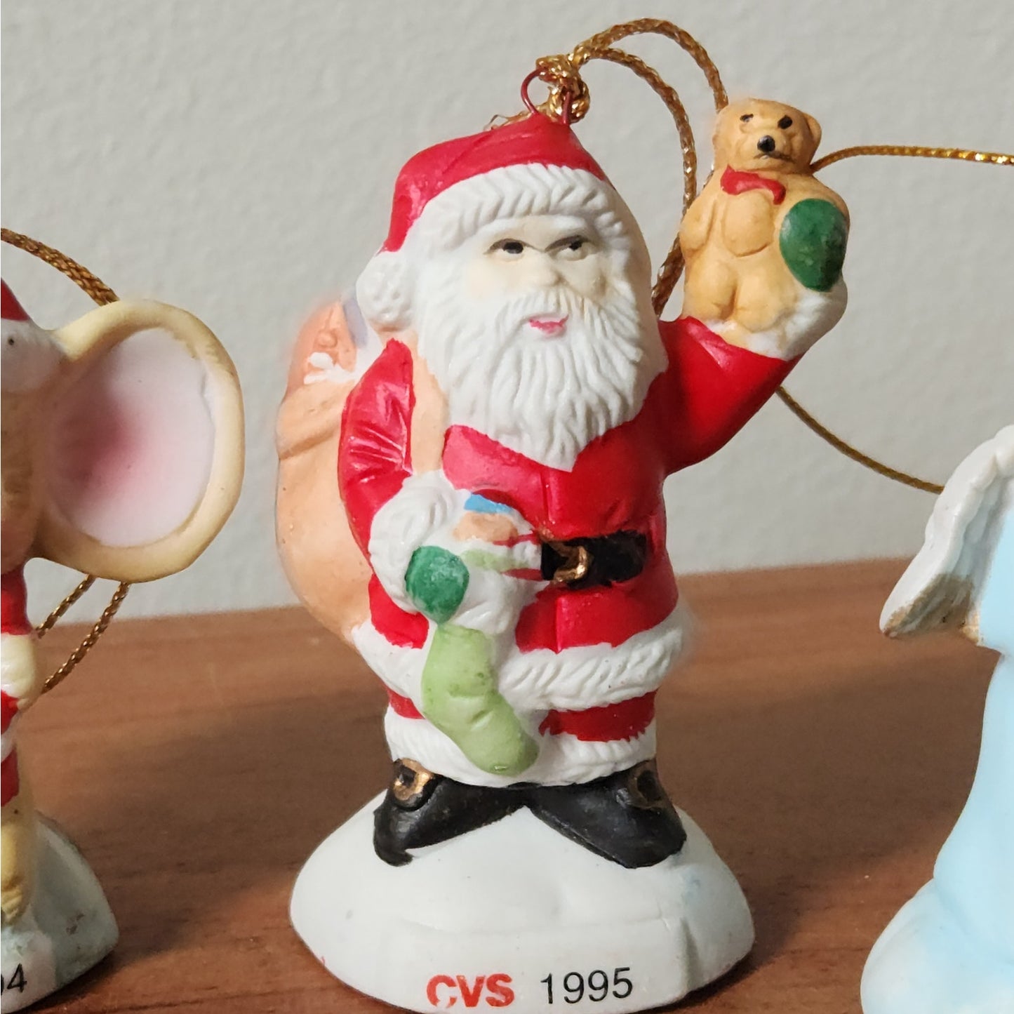 Vintage CVS Christmas Ornament Set |  1990s Mouse, Santa, Angel, Bear