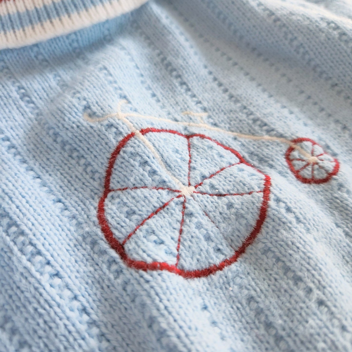 Vintage Doe-Spun Penny Farthing Blue Burgundy Toddler Sweater | 1970s Boys 2T