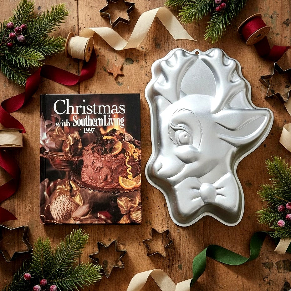 Vintage Holiday Baking Gift Bundle | Reindeer Cake Pan + Southern Living Book