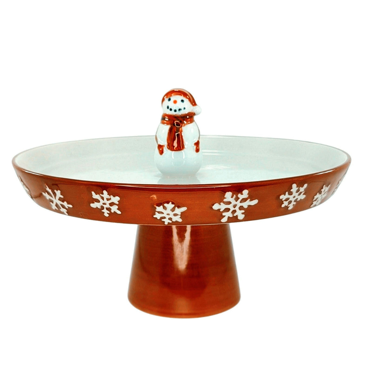 Vintage St. Nicholas Square Snowman Pedestal Tray Christmas Yuletide Collection