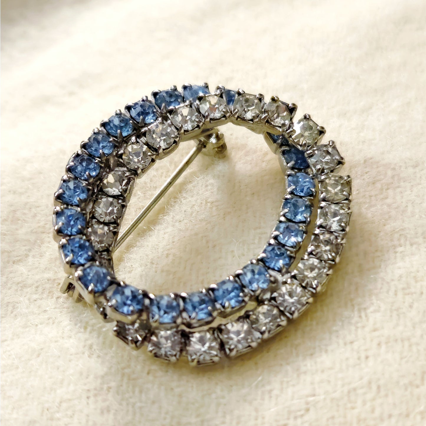 Mid-Century Sapphire Blue and Diamond Brooch