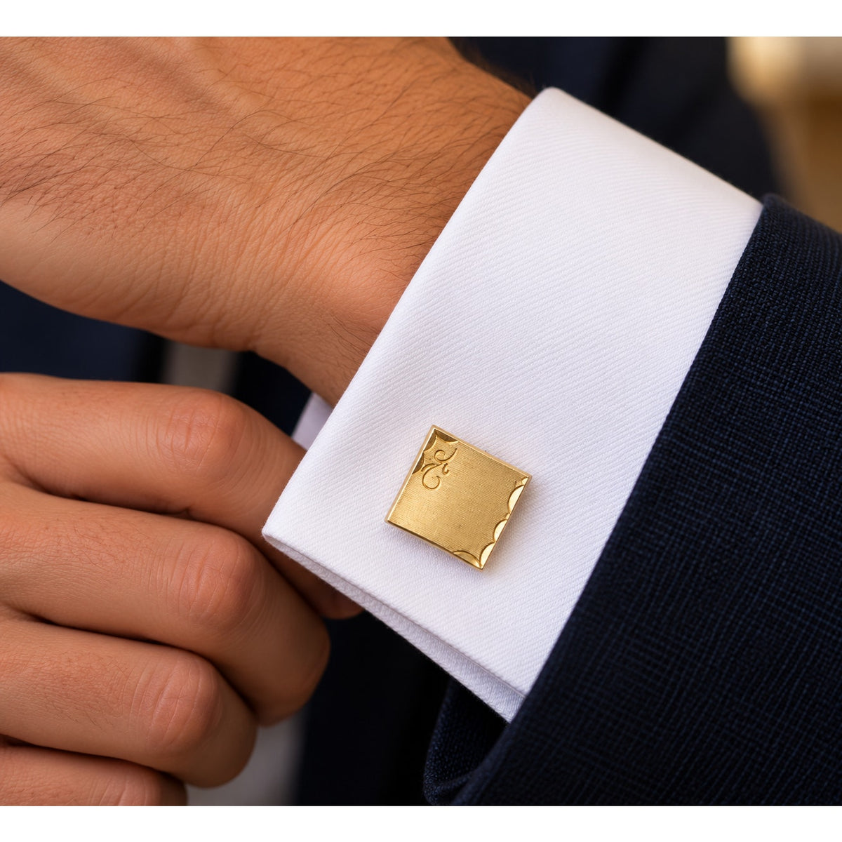 MCM Swank Engraved Square Gold Tone Cufflinks