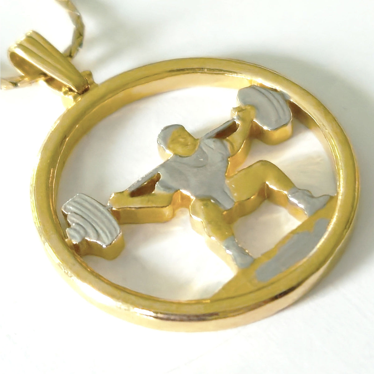 Vintage Minimalist Weightlifter Pendant Necklace | 1980s Gold Luxury Fitness