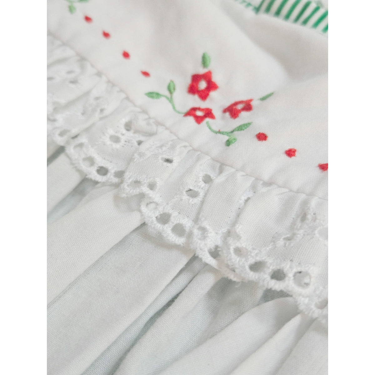 1980s Baby Togs Green Stripe Eyelet Pinafore Dress | Girls 12M
