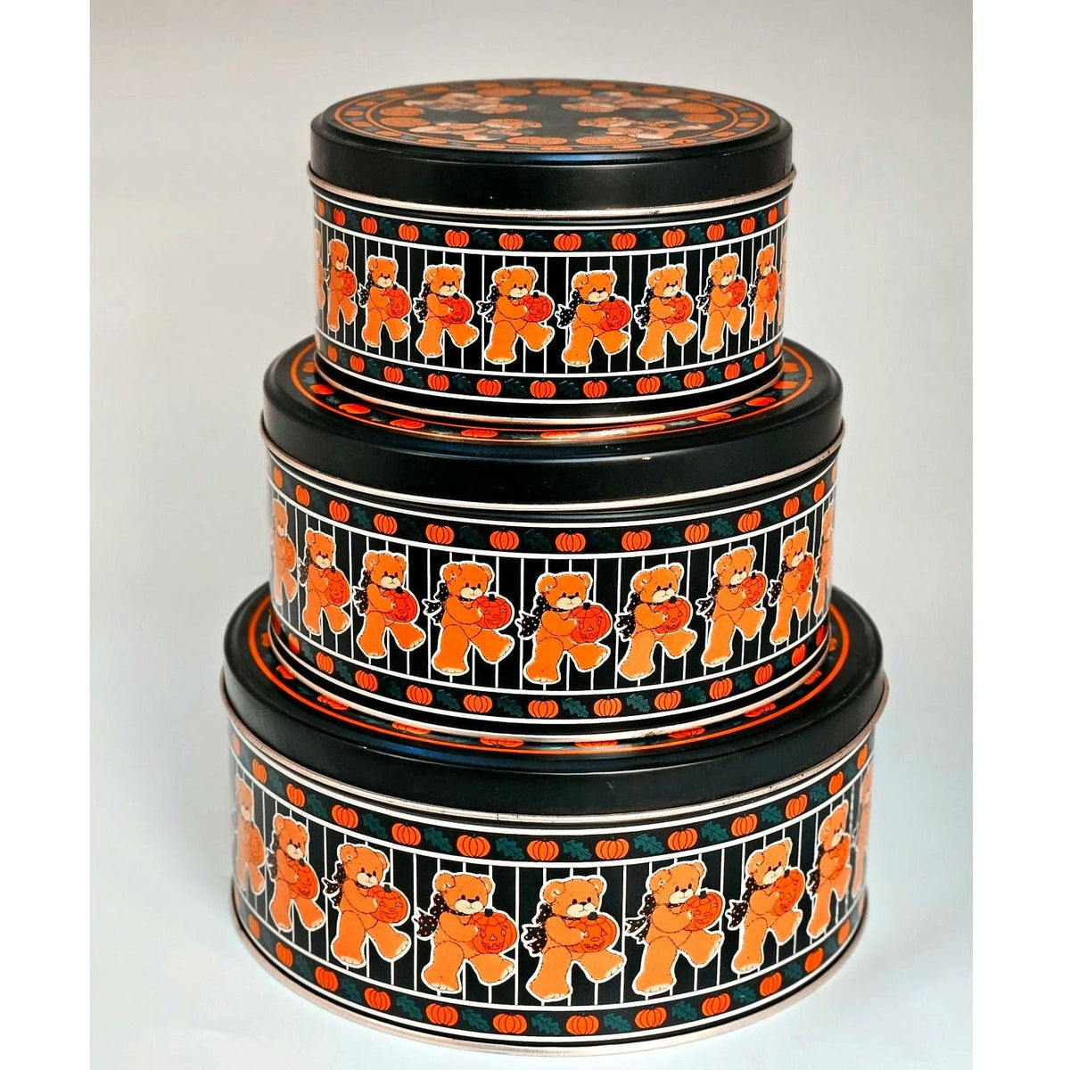 1980s Enesco Halloween Teddy Bear Nesting Tins
