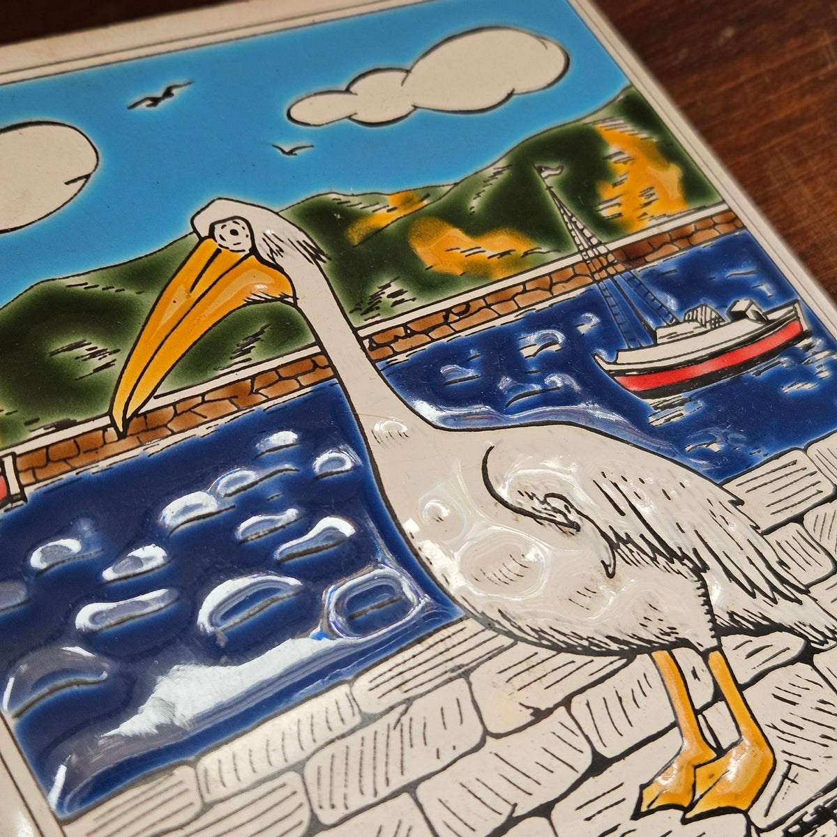 1970s Mykonos Pelican Greek Ceramic Tile