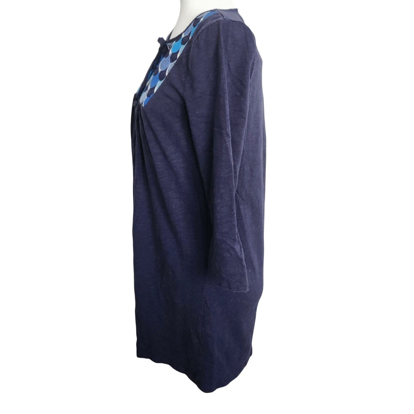 Boden Women's Blue 3/4 Sleeve Cotton Boho Embroidered Bib Tunic Top US 6 | UK 10
