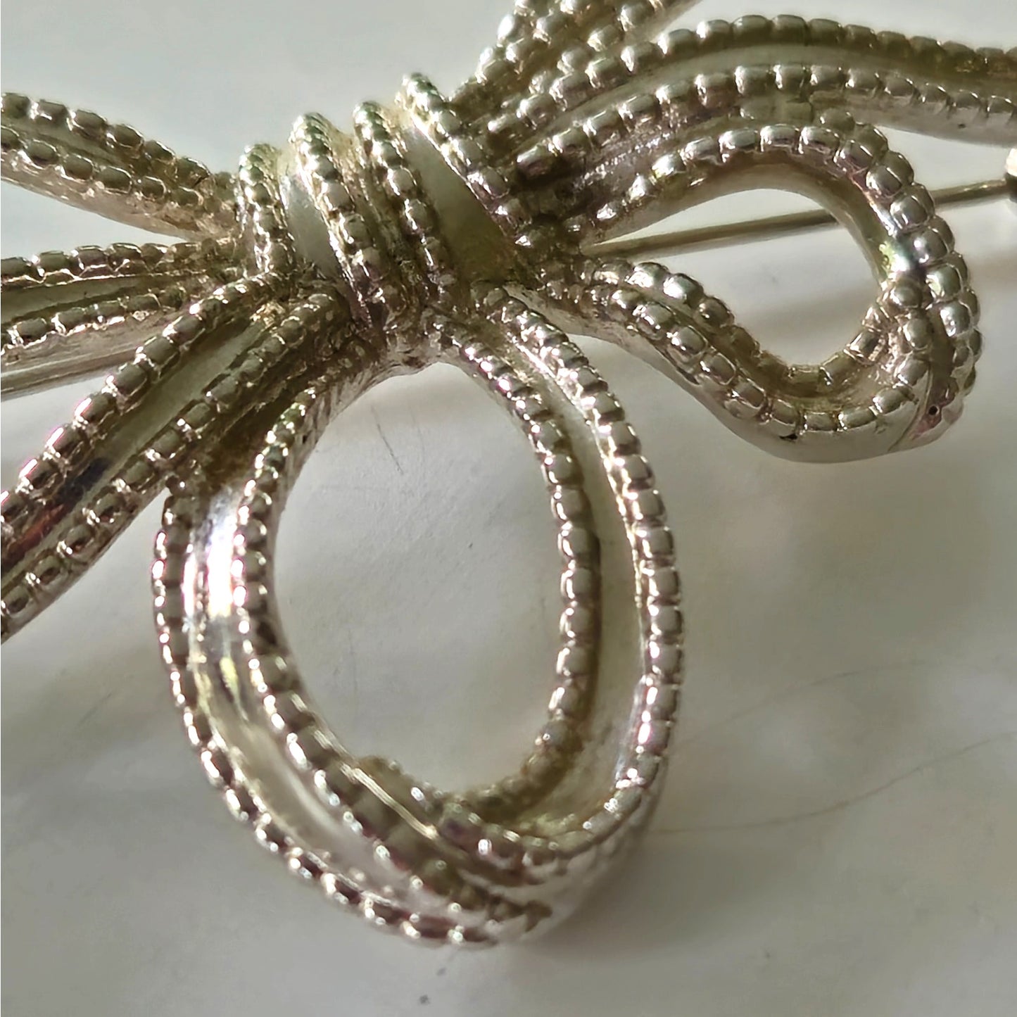 1950s Trifari Silver Tone Ribbon Bow Brooch