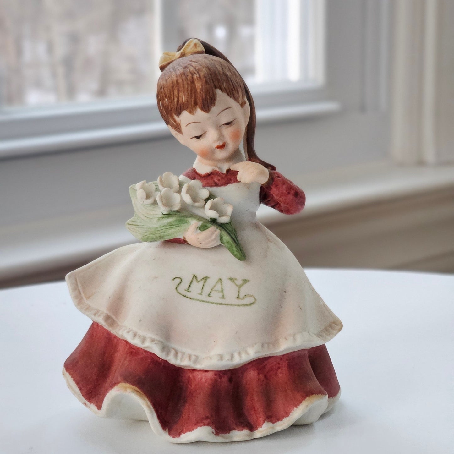 Vintage Lefton May Girl Figurine | 1950s Lily of the Valley Birth Month Keepsake