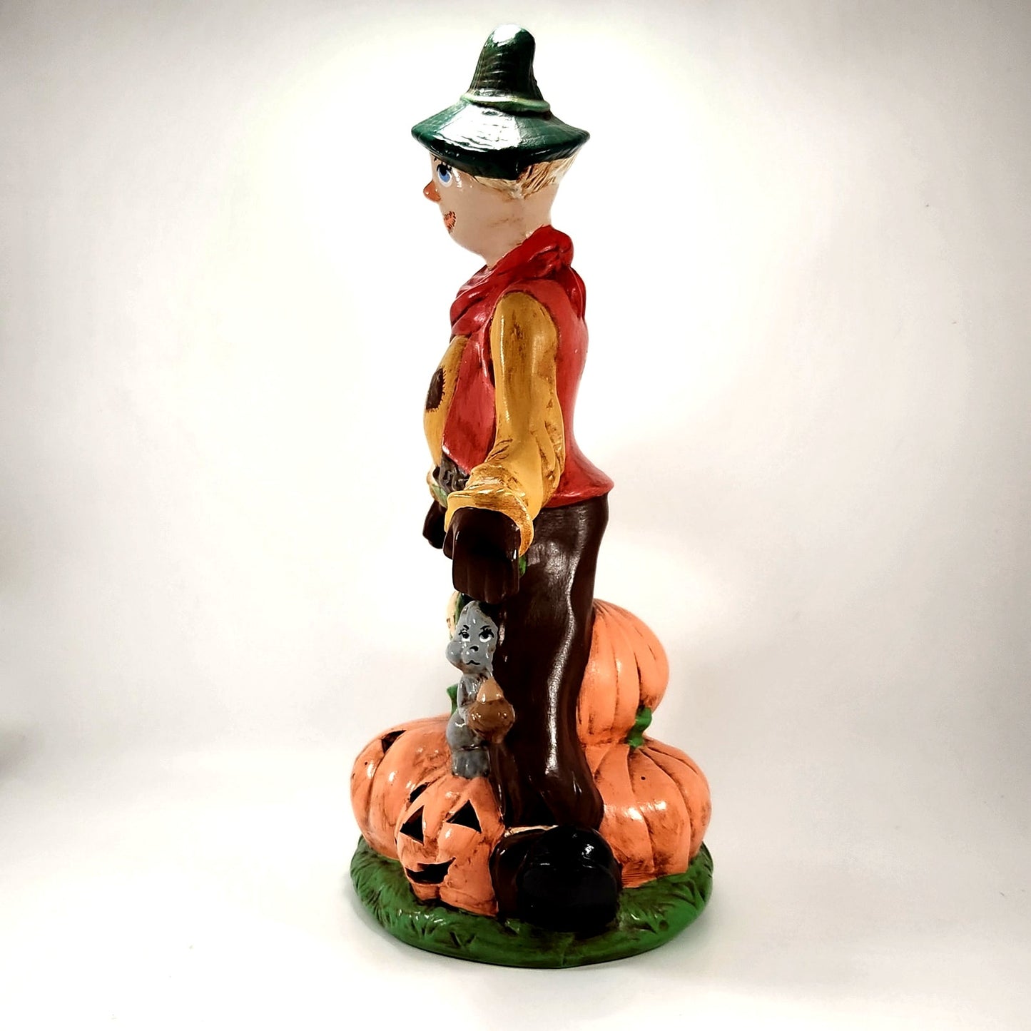 1970s Ceramic Halloween Scarecrow & Pumpkin Luminary