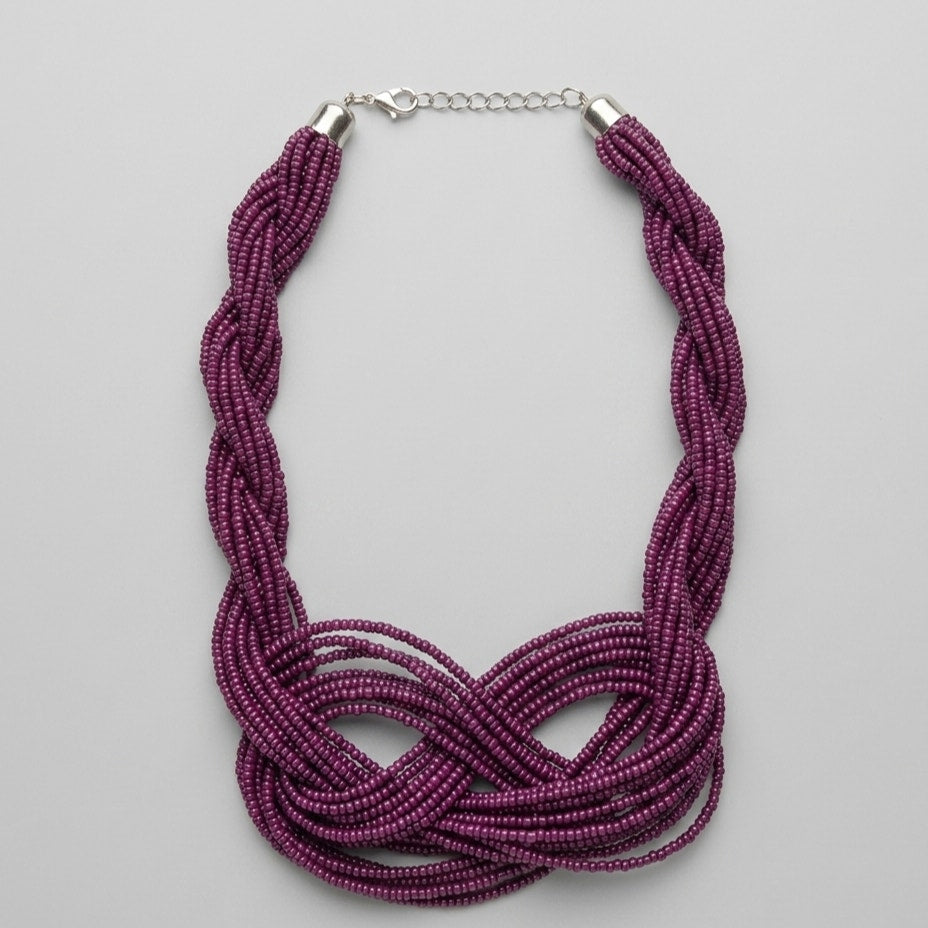 Vintage Y2K Multi-Strand Purple Seed Bead Braided Statement Necklace