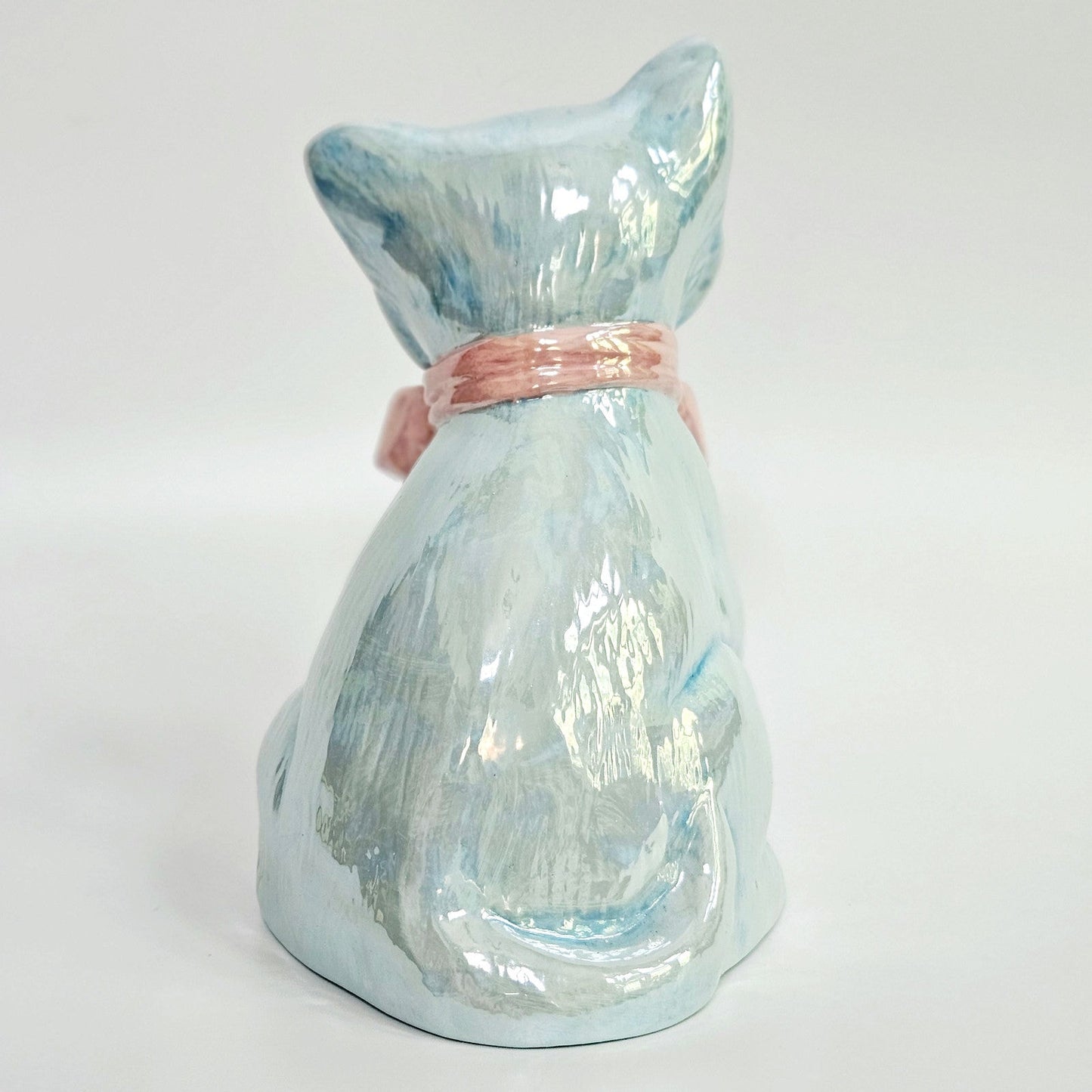 1960s Iridescent Blue Ceramic Cat Figurine